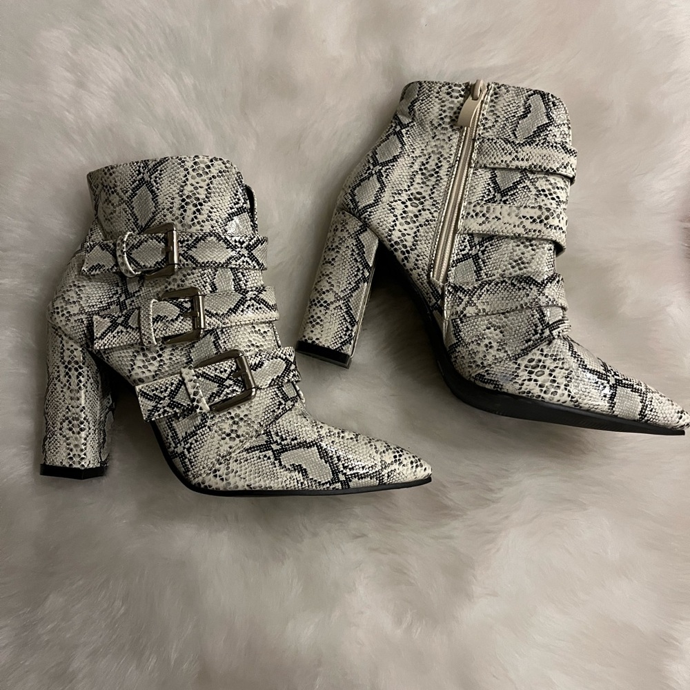 Snake print booties
